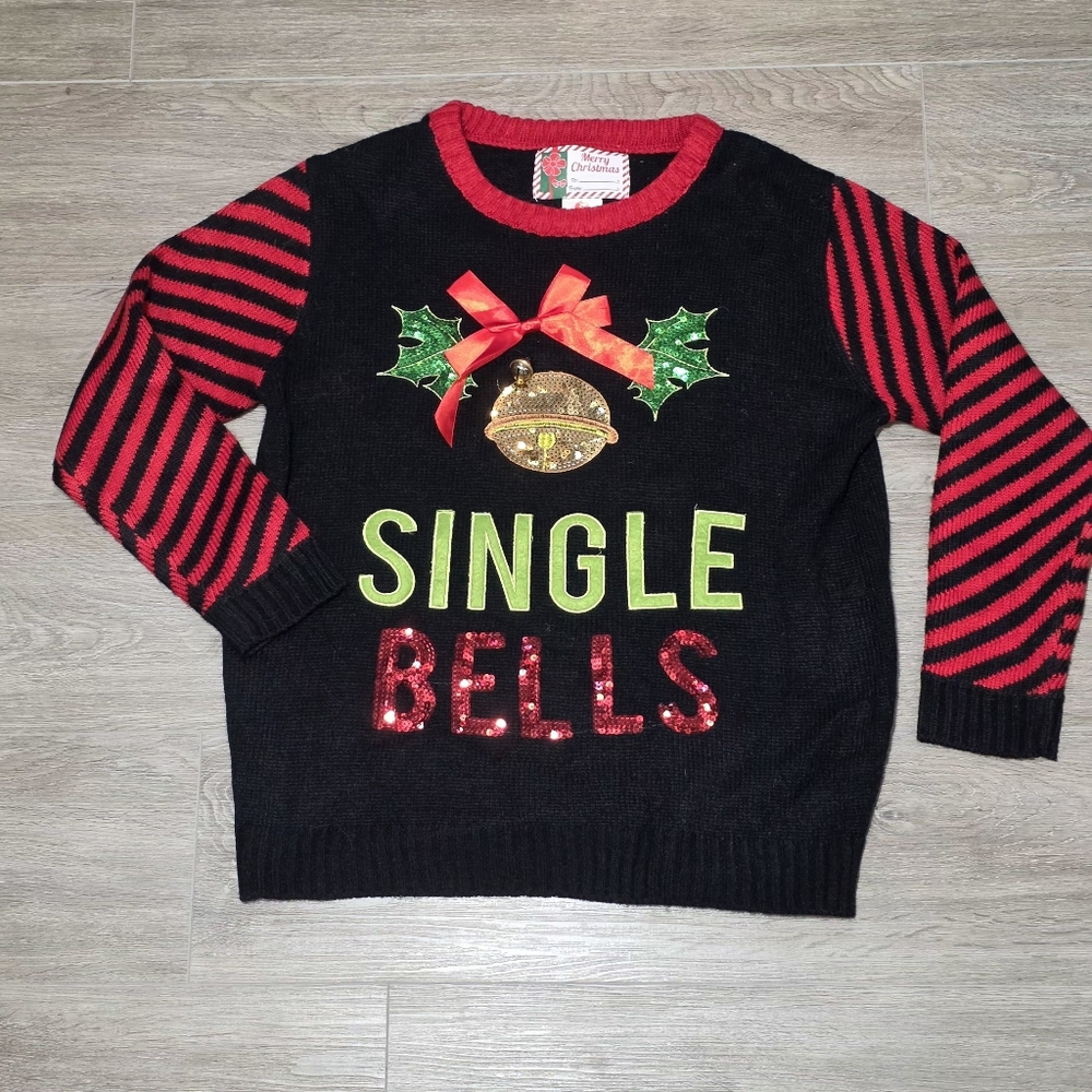 Single Bells Ugly Christmas Sweater Womans Size Small Acrylic Sequins Bell